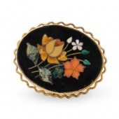 14K AND PIEDRA DURA BROOCHDESC