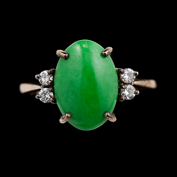 14k Apple Green Jadeite and Diamond