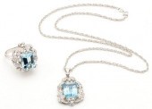 14K AQUAMARINE & DIAMOND NECKL