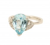 14K AQUAMARINE & DIAMOND RING