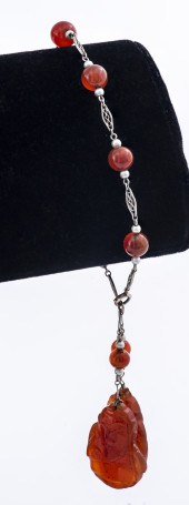 14K ART DECO CHINESE CARNELIAN