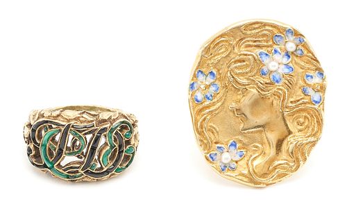 14K ART NOUVEAU PIN & 10K VICTORIAN