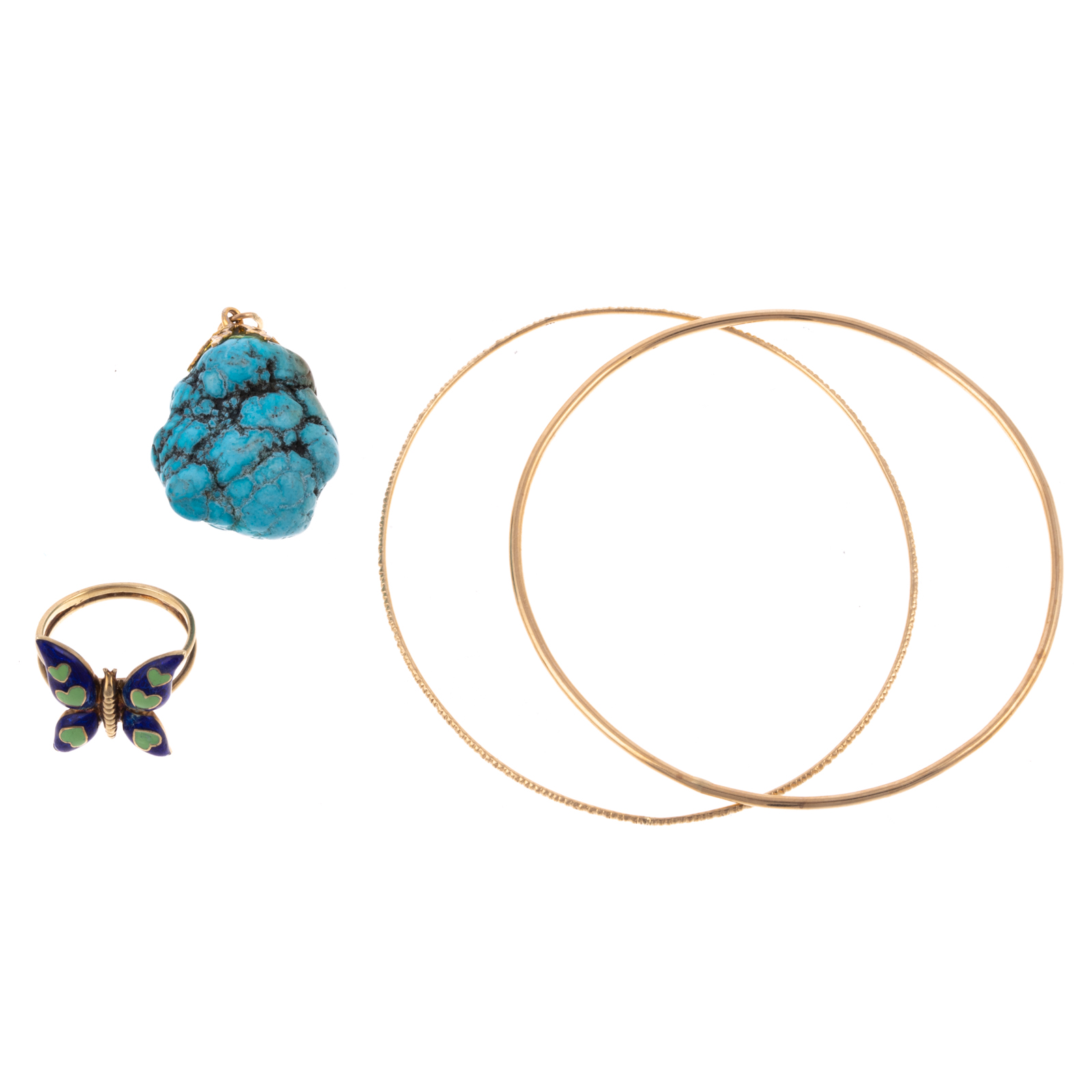 14K BANGLES, 14K ENAMEL RING &