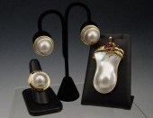 14K BLISTER PEARL SET: 14K yel