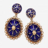 14K BLUE ENAMEL DOMED DANGLING