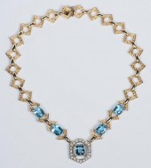 14K BLUE TOPAZ DIAMOND NECKLAC