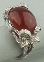 14K CARNELIAN AND DIAMOND RING