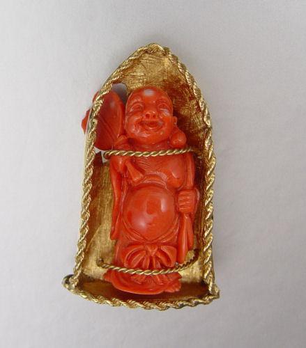 14K CARVED CORAL BUDDHA SHRINE