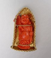 14K CARVED CORAL BUDDHA SHRINE