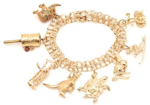 14K CHARM BRACELET W/ 8 GOLD