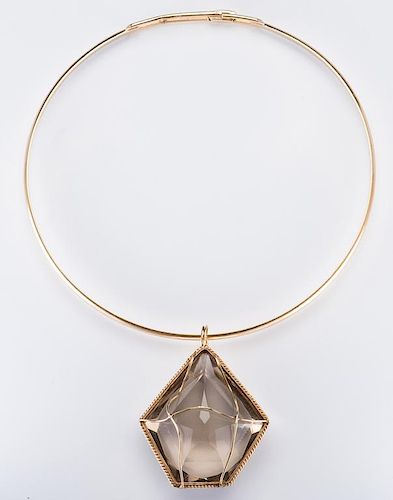 14K CHOKER W/ 14K LG TOPAZ