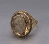 14K CITRINE INTAGLIO RING: 14K