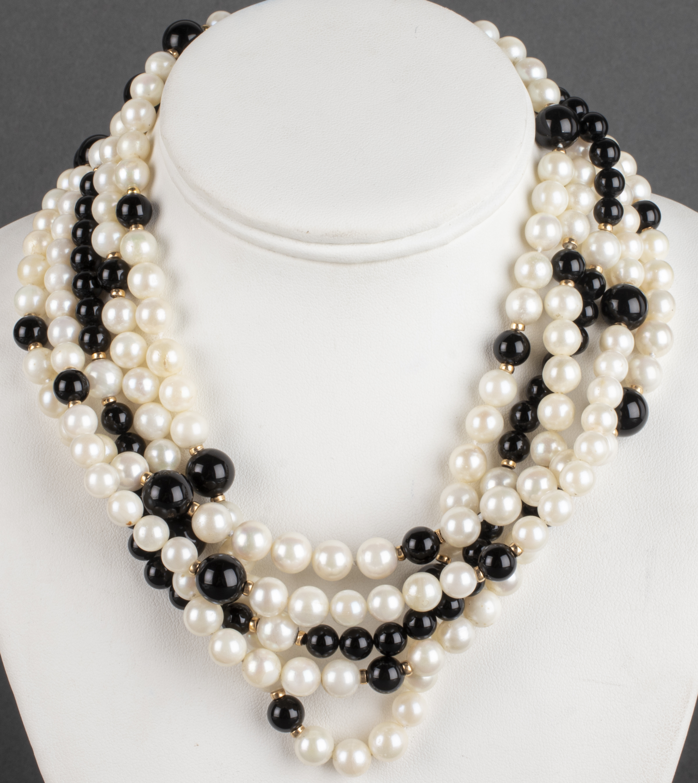 14K CLASP MULTI-STRAND PEARL & ONYX