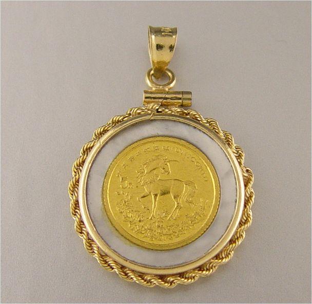 14K COIN FRAME 5 YUAN UNICORN COIN: