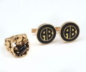 14K CUFFLINKS AND APATITE RING