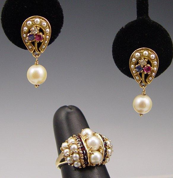 14K CULTURED PEARL AND GEMSTONE
