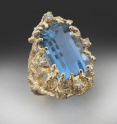 14K diamond and aquamarine rin