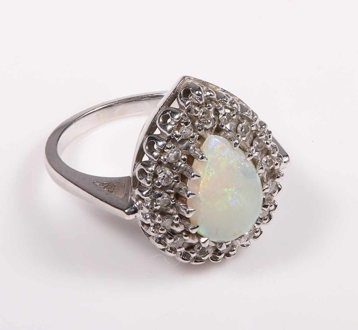 14K diamond and opal ring, white