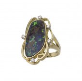 14K DIAMOND & BOULDER OPAL RIN