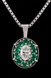 14K DIAMOND EMERALD PENDANT NE