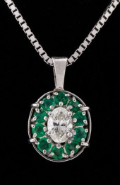 14K DIAMOND EMERALD PENDANT NE