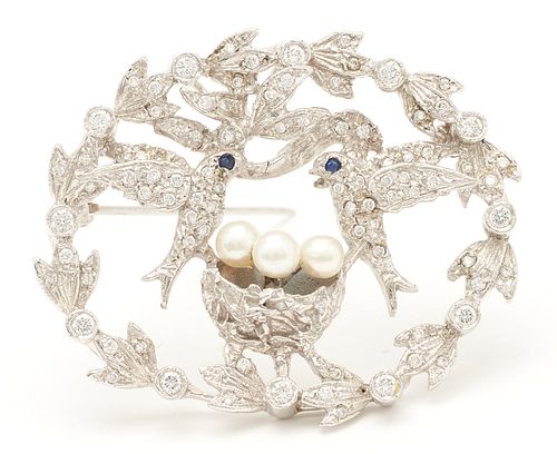 14K DIAMOND & GEMSTONE BIRD