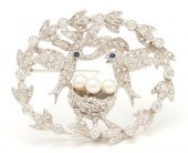 14K DIAMOND & GEMSTONE BIRD BR