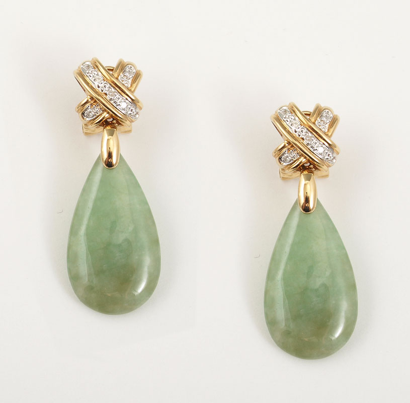 14K DIAMOND & NEPHRITE JADE