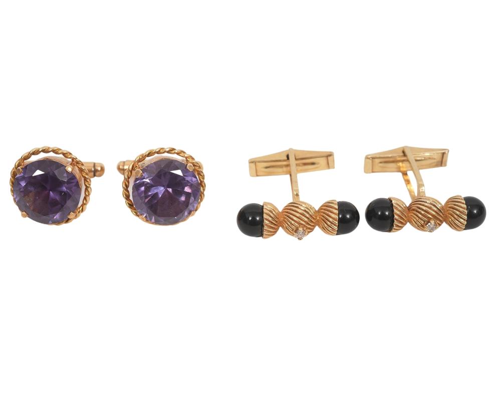 14K DIAMOND ONYX CUFFLINKS &