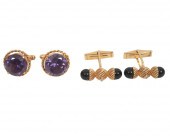 14K DIAMOND ONYX CUFFLINKS & A
