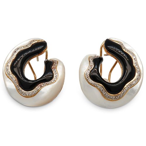 14K DIAMOND ONYX & MOTHER PEARL