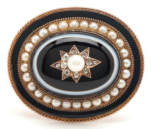 14K DIAMOND, PEARL, & AGATE