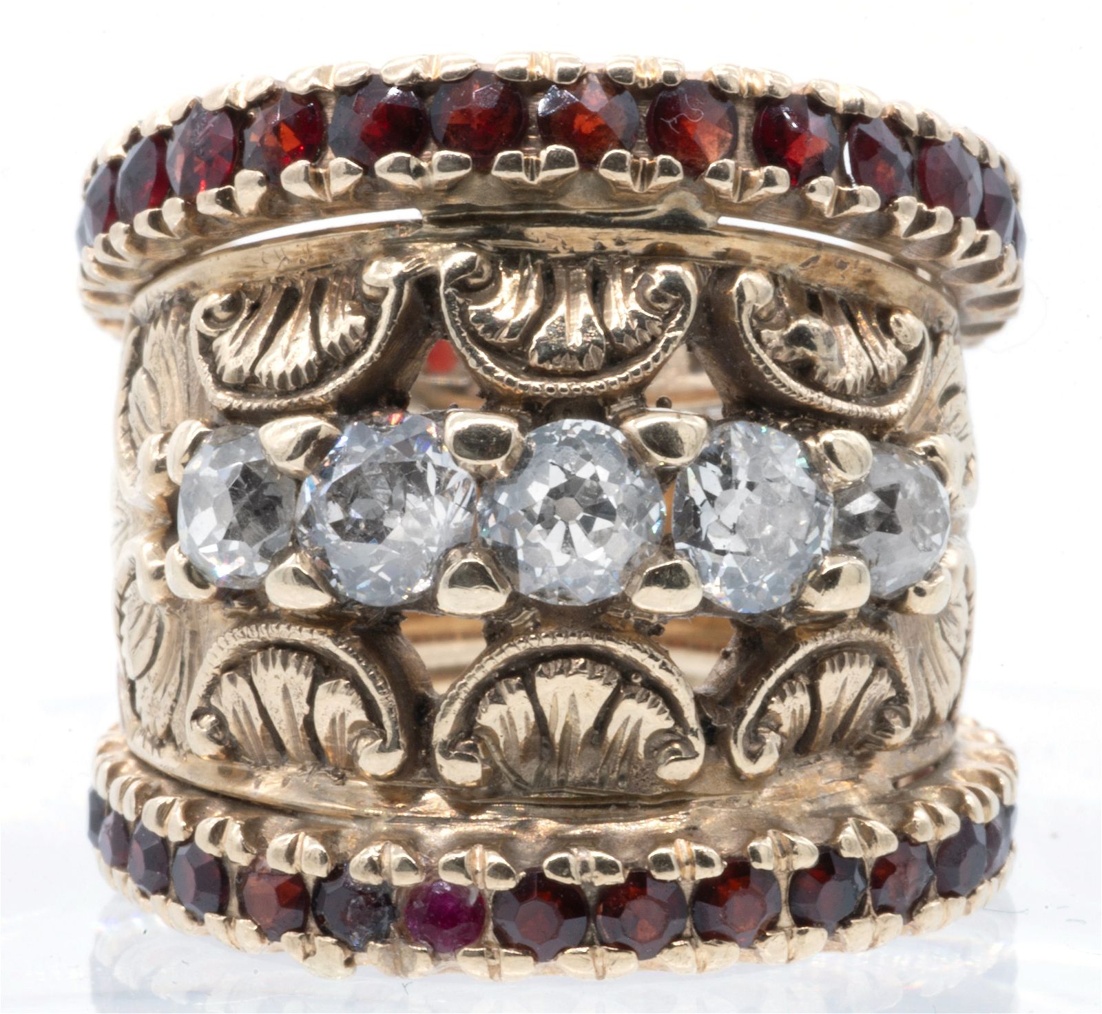 14K DIAMOND & RUBY ETRUSCAN STYLE