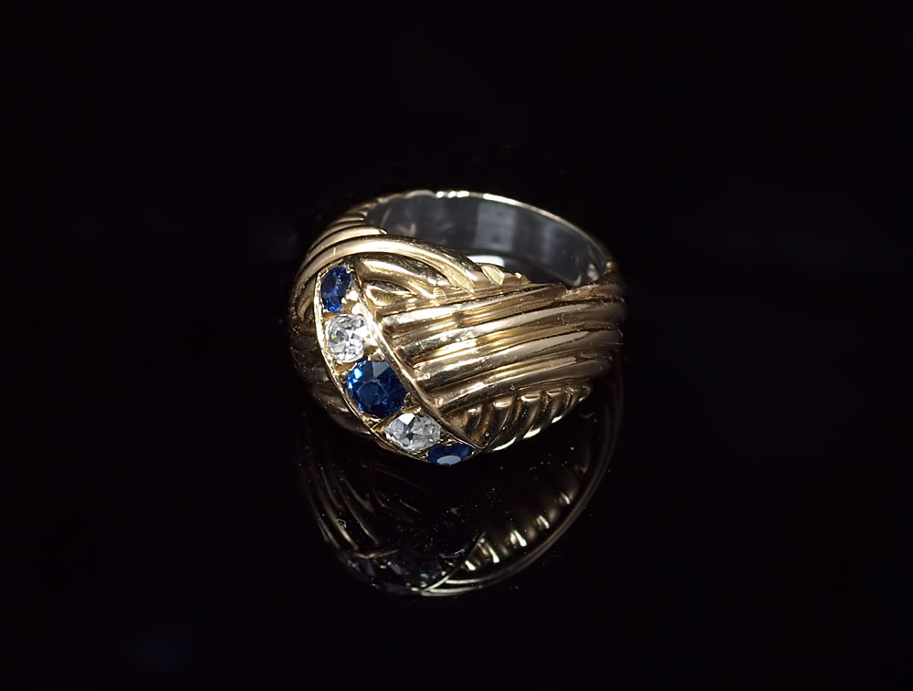 14K DIAMOND & SAPPHIRE RING: 14K