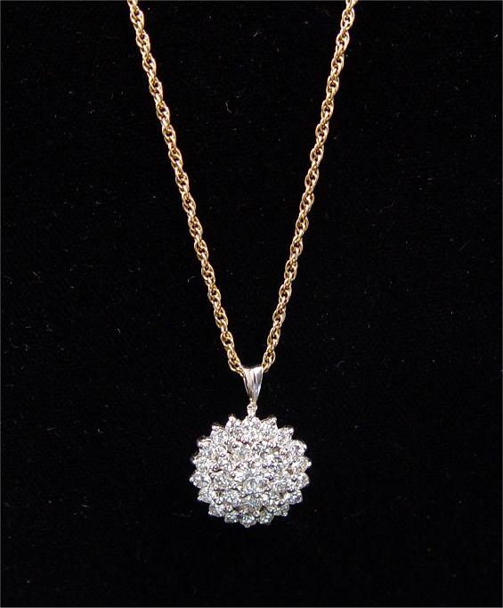 14K DIAMOND SUNBURST PENDANT: 14K