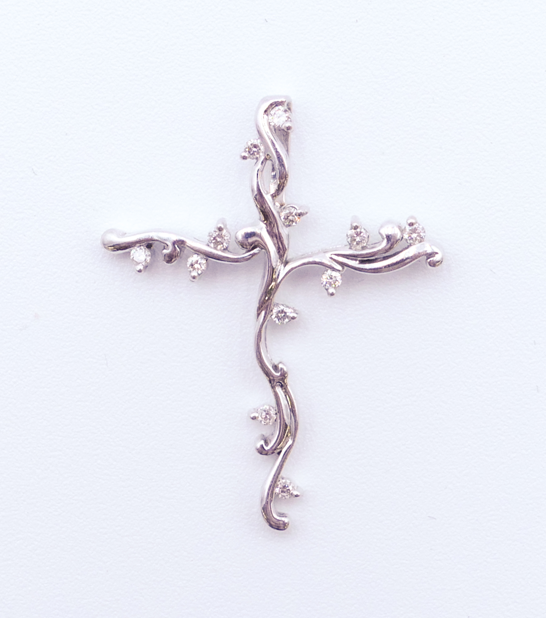 14k Diamond White Gold Cross