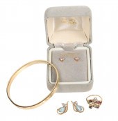 14K Earrings, bangle and ring
