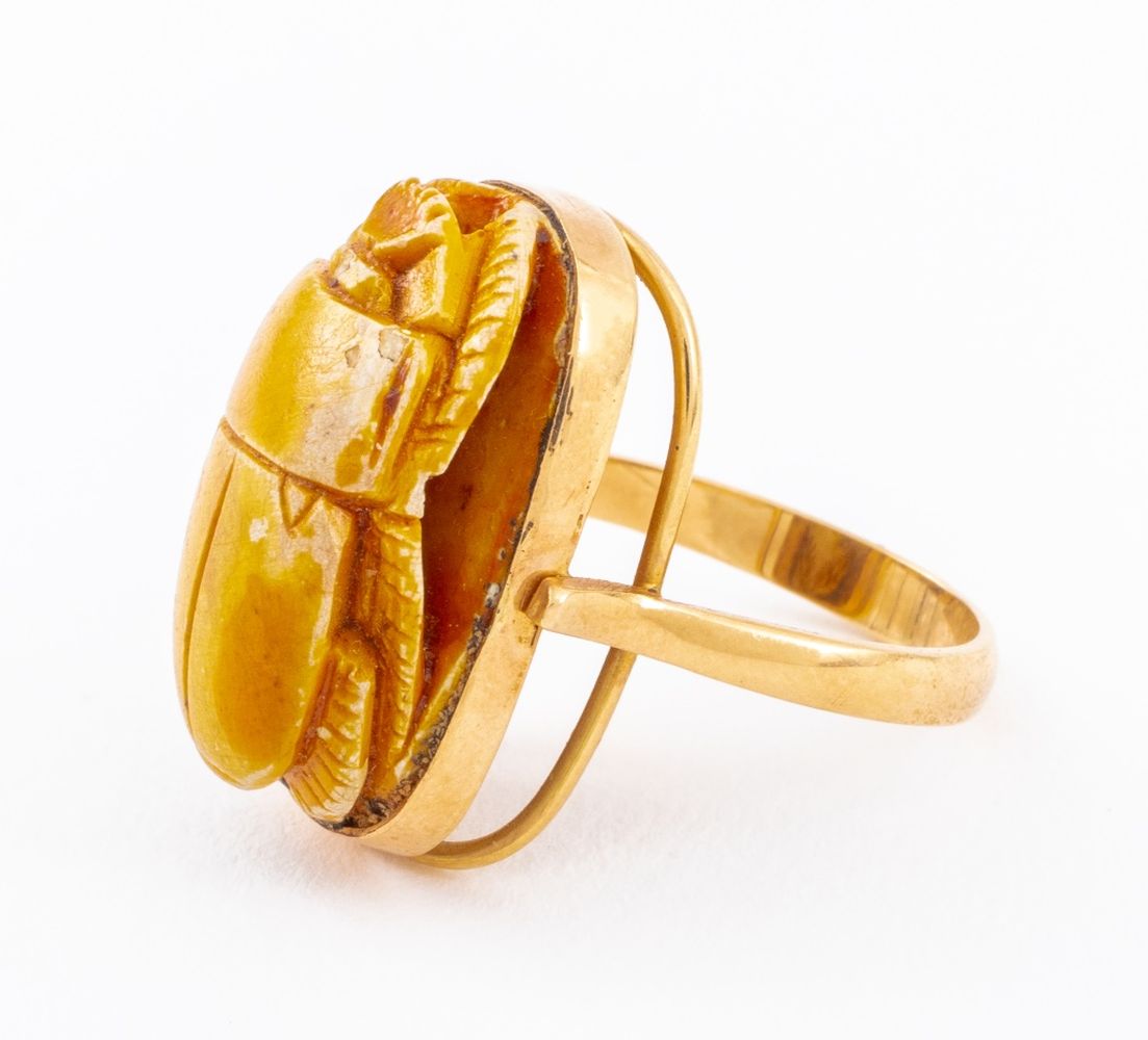 14K EGYPTIAN FAIENCE SCARAB RING