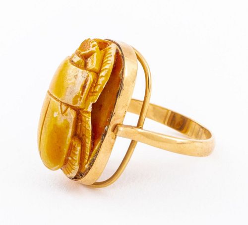 14K EGYPTIAN FAIENCE SCARAB RING14K