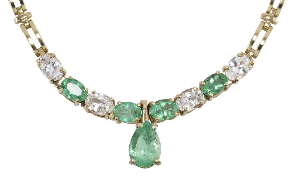 14K EMERALD AND SAPPHIRE NECKLACE