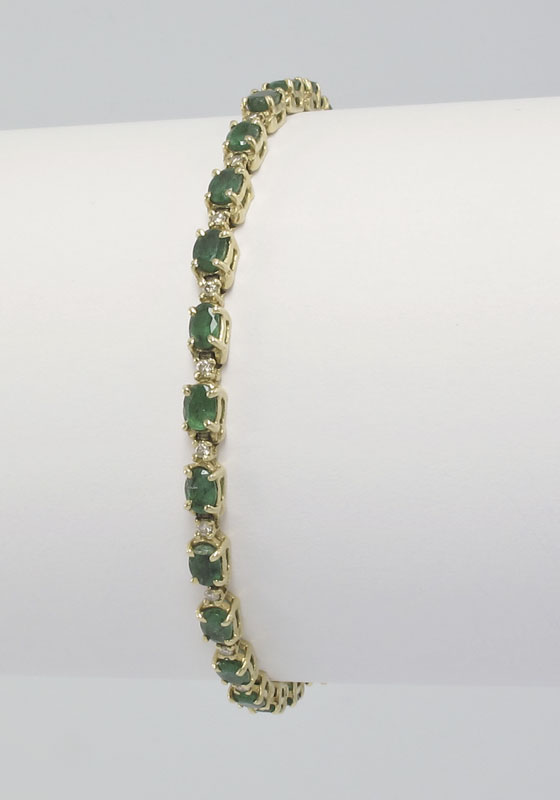 14K EMERALD & DIAMOND BRACELET: 14K