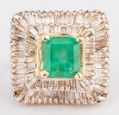 14K EMERALD & DIAMOND DINNER R