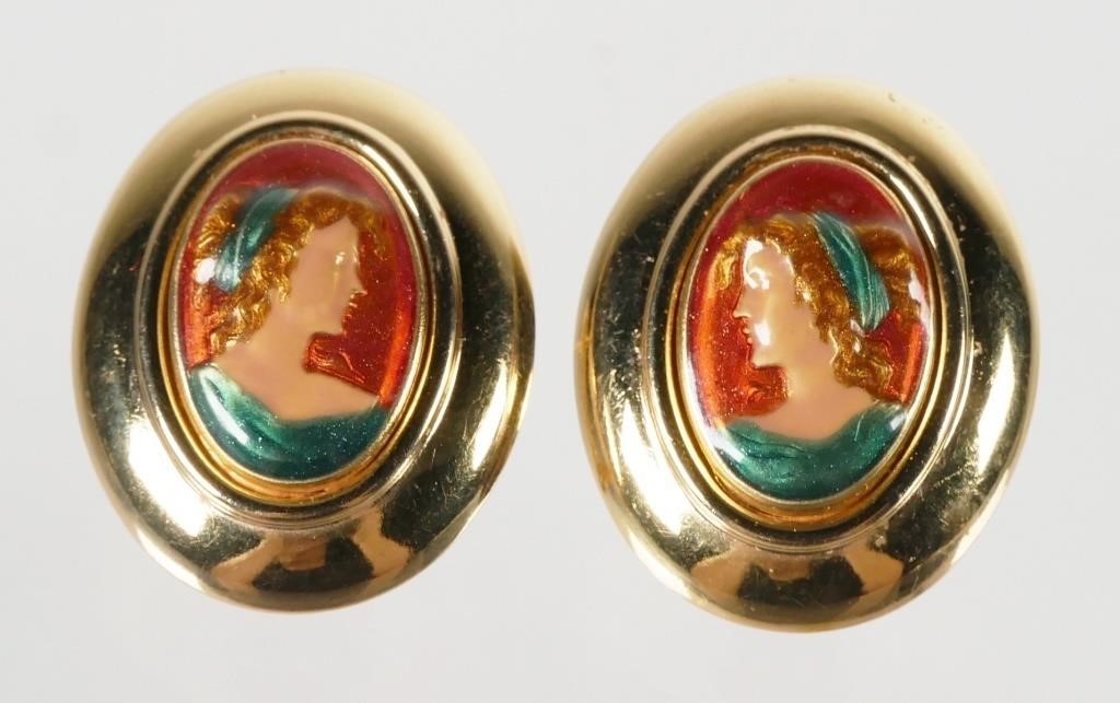 14K ENAMEL EARRINGSOval button