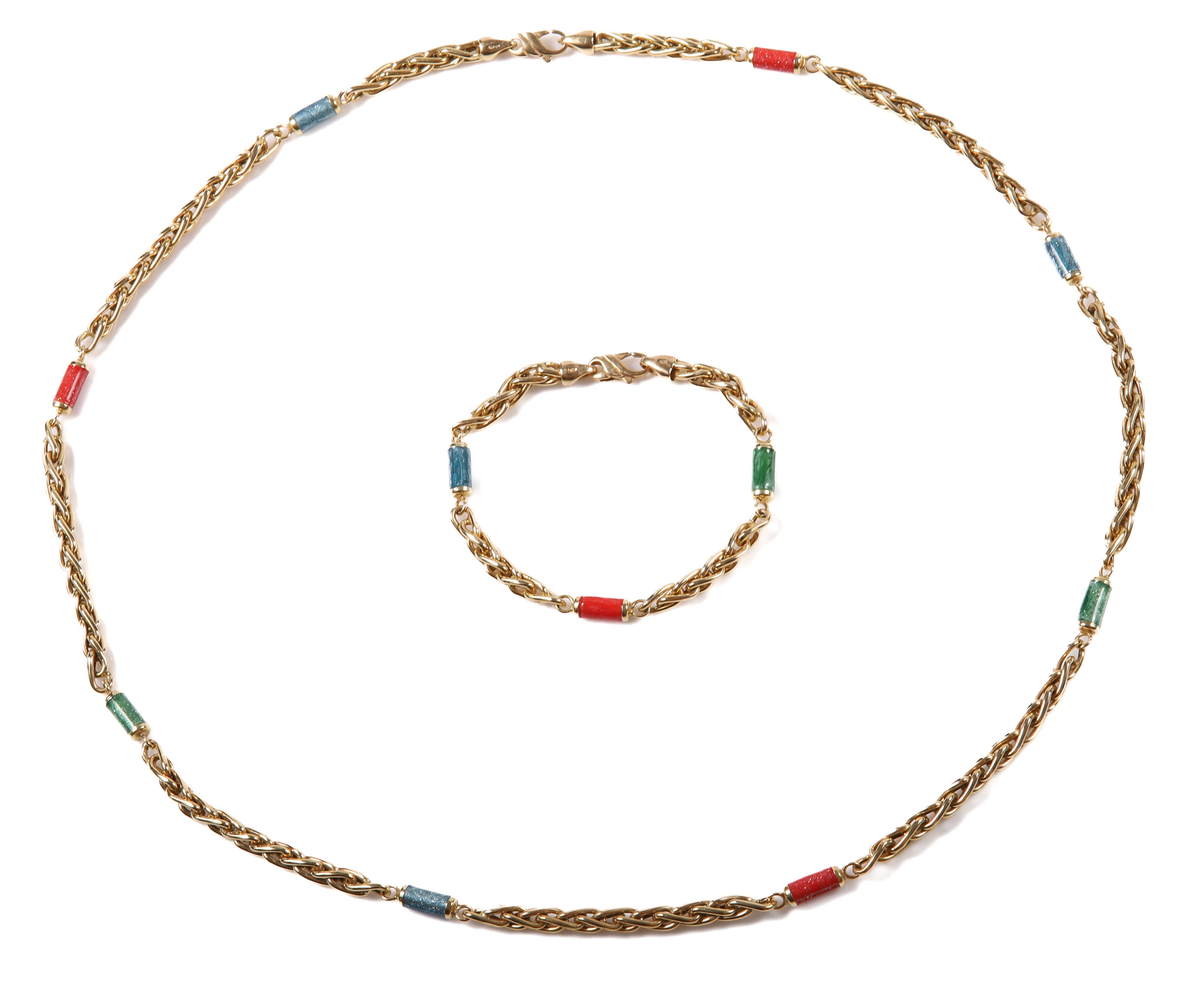 14K enamel fancy link necklace