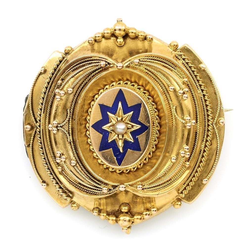 14K, ENAMEL, & SEED PEARL VICTORIAN