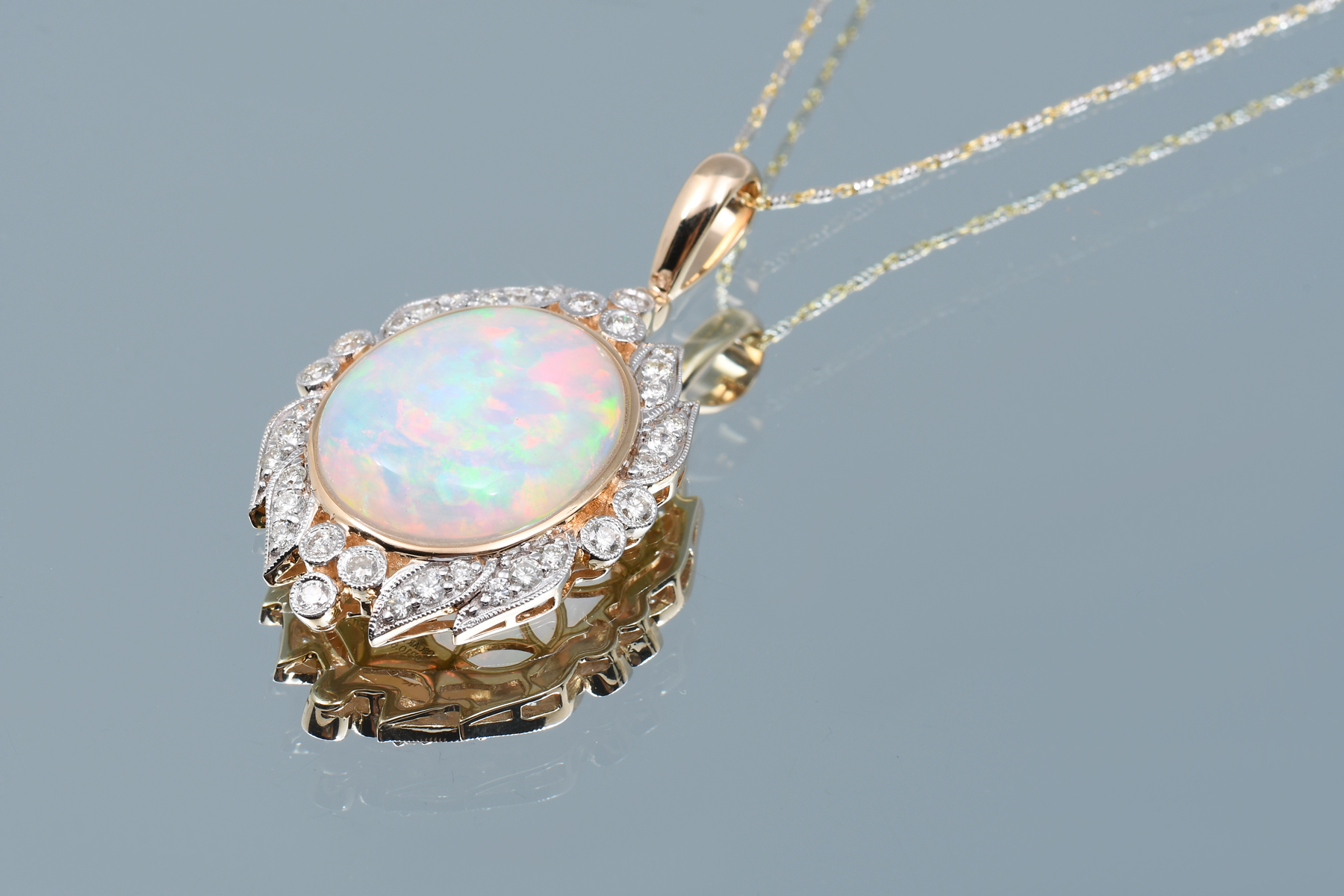 14K FIERY 10.63 CT OPAL & DIAMOND