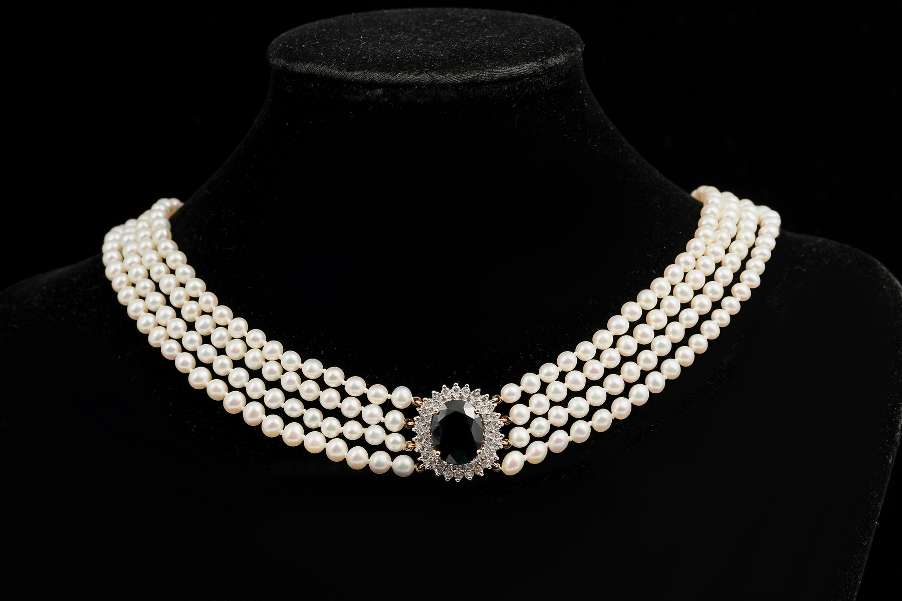 14K FRESH WATER PEARL, SAPPHIRE AND