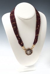 14K & GARNET BEAD ROMAN COIN N