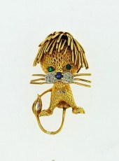 14K GEM SET LION PIN14k gem se