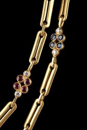 14K Gem set opera necklace, a
